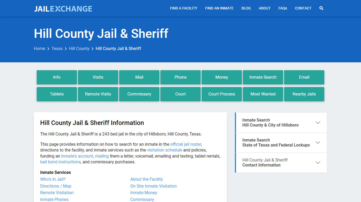 Hill County Jail & Sheriff, TX Inmate Search, Information