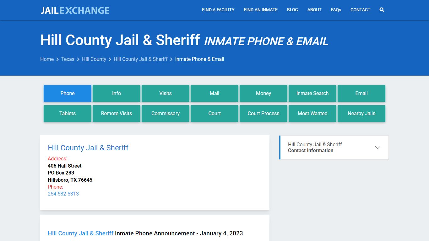 Inmate Phone - Hill County Jail & Sheriff, TX - Jail Exchange